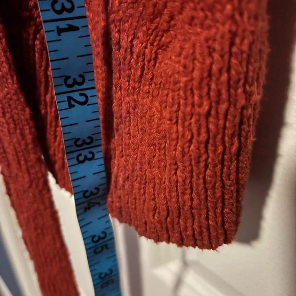 Anthro Meadow Rue Pointelle Chunky Knit Cardigan Sweater, Rust colored, Small - Picture 10 of 10